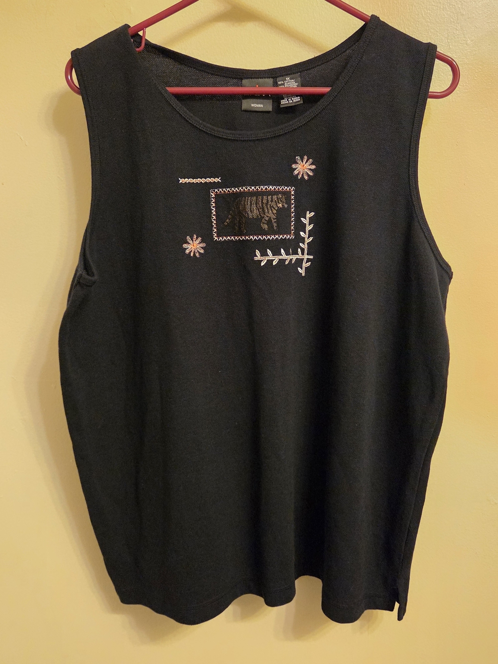 Vintage Tiger Embroidered Sleeveless Knit Top 1X 90s Y2K Safari Cottagecore Chic